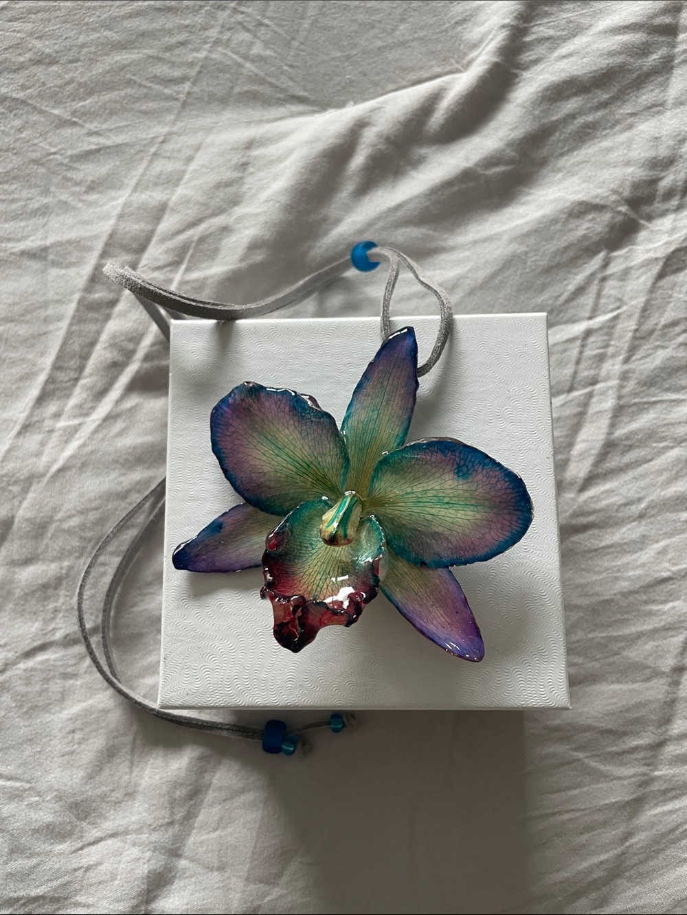 Iridescent Orchid Pendant Necklace - Green to Purple